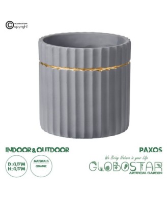 GloboStar® Artificial Garden PAXOS 20455 Πήλινο Κεραμικό Κασπώ Γλάστρα - Flower Pot Γκρι με Χρυσό Φ17cm x Υ17cm